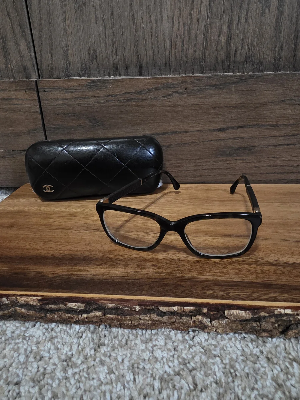 CHANEL Black Rectangular Logo Glasses